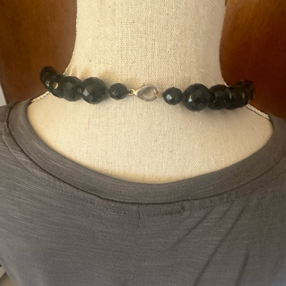 Chunky Lucite Bead Necklace Black 20” Secure Clasp Little Black Dress Necklace - Picture 2 of 5